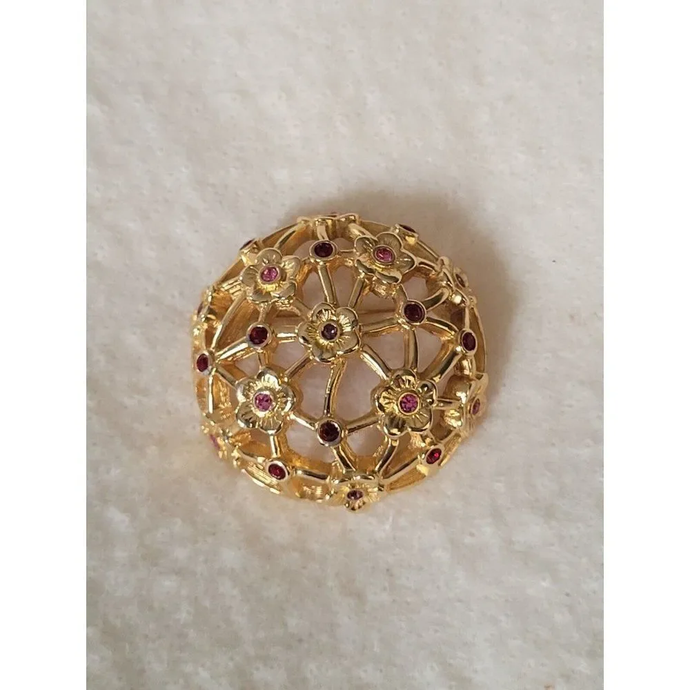 Signed Swarovski Dome Shape Gold Tone brooch pin